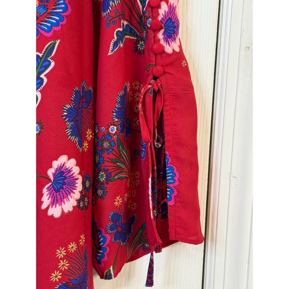 Zac‎ & Rachel Floral Blouse Button Sleeve Tie Detail Red Bohemian 1X - Picture 4 of 7